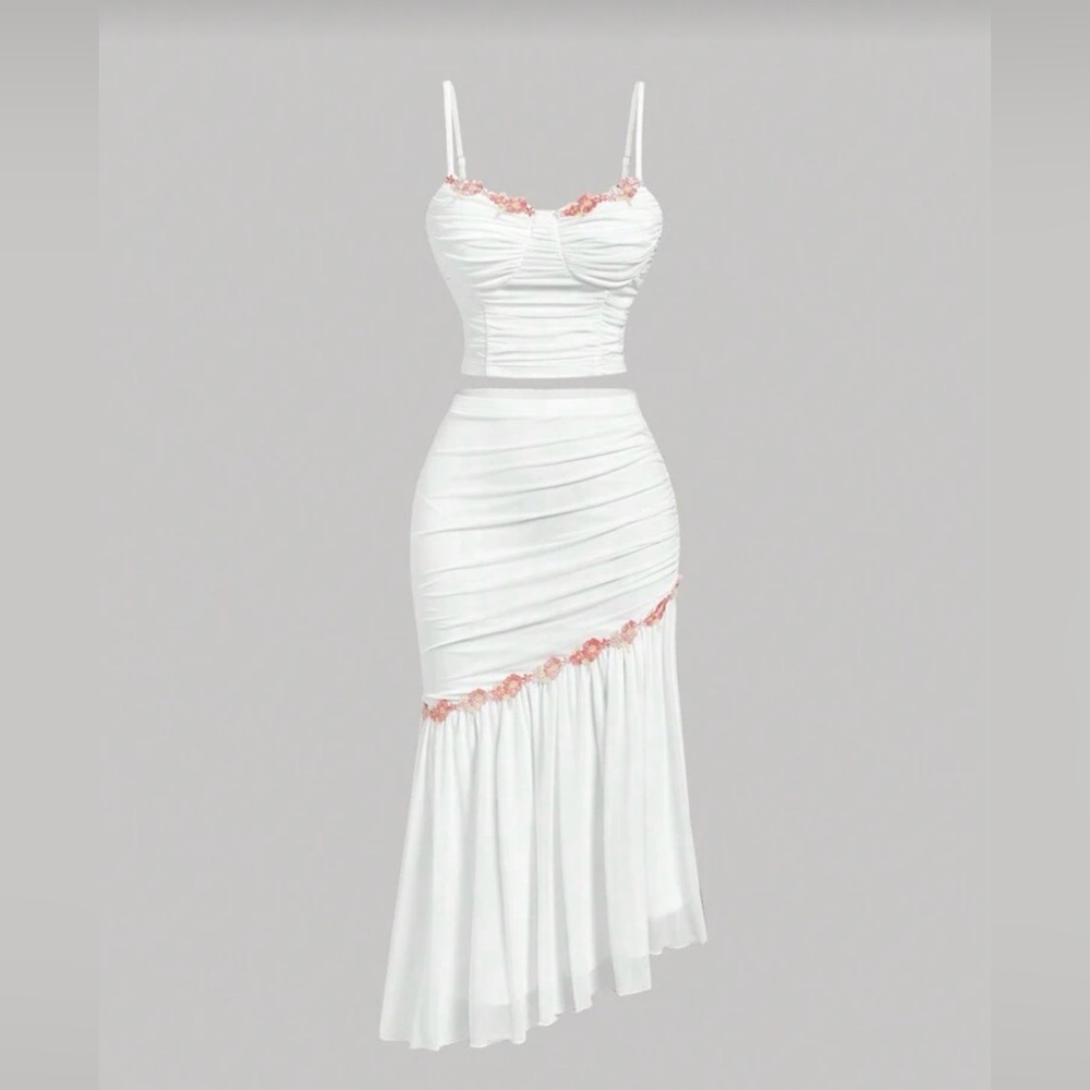 Elegant White and Pink Two Piece Dress